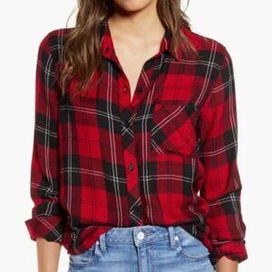 Rails Red Black Plaid Button Down Shirt Flannel Top Small Like New